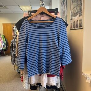 Onque Casuals Blue and Black Striped Long Sleeve Top